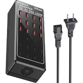USB Charging Station, USB C Charger Station 24-Port 100W(20A), USB A Charger Block, fast Charger Desktop Station, Multi-Function Smart Charger for Apple iPhone iPad Samsung Laptop Pixel