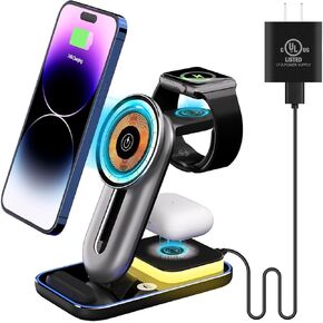 PEPPER JOBS 4 in 1 Magnetic Wireless Charging Stand 15W Fast Charger with Adjustable Night Light for iPhone 15&14&13&12 Series/Pro/Pro Max/Mini, iWatch 7/6/SE/5/4/3/2,AirPods 3/2/Pro