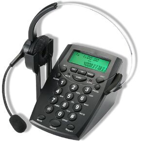 Call Center Headset Telephone with Noise Cancellation Headphone Microphone and Dialpad for House Call Center Office Home, Corded Landline Phone with Headsets, Black, 5001