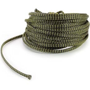 Othmro 1Pcs 393.7inch/32.8ft PET Expandable Cord Protector Wire, 0.16" Width Loom Tubing Cable Non-Split Sleeving Flexible Wire Mesh Sleeve Black Gold for USB Cable Power Cord Audio Video Cable