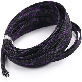Othmro 16.4ft Length PET Flexible Braided Cable Sleeves 0.47in Width Wire Loom Sleeving and Organizers Flexible Wire Mesh Sleeves for TV Audio PC Computer Cords from Pet Chewing Black Purple