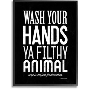Stupell Industries Wash Your Hands Ya Filthy Animal Black and White Bold Typography, Design by Stephanie Workman Marrott, 11 x 14
