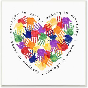 Stupell Industries Strength in Unity Children's Rainbow Handprint Heart Wall Plaque, 12 x 12, Multi-Color