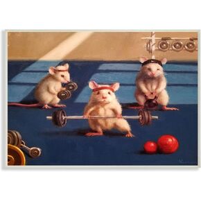 Stupell Industries Mice Lifting Weights Animal Gym Rat Humor Lucia Heffernan Black Framed Wall Art, 24 x 30
