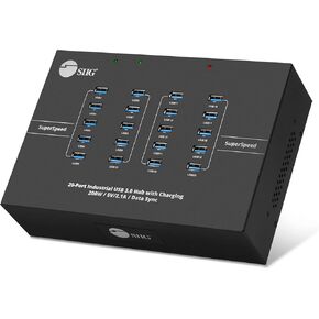 SIIG 20-Port Industrial USB 3.0 Hub with Charging - 200W, 5Gbps with 5V/2.1A per Port, Powered Multiport Hub Expander for Laptop, Tablets, Cellphone, External HDD, Keyboard and Mouse (ID-US0611-S1)