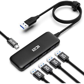 USB 3.0 Hub, ICZI 5-Port USB Hub 3.0 Ultra-Slim Data USB Hub with 4ft Extended Cable, for MacBook, Mac Pro/Mini, iMac, Surface Pro, XPS, PC, Flash Drive, Mobile HDD and More