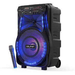 Dolphin SP-1217RBT 12-Inch Rechargeable High Power Bluetooth Party Speaker - TWS, LED Lights, 5-Band Equalizer, Portable with Trolley and Wheels