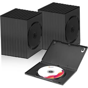 Premium DVD Cases，Standard Black Single Disc DVD Storage Cases, DVD Album Case with Outer Clear Sleeve, Replacement Cases for DVDs, CDs, Blu-ray Discs (25 Pack)