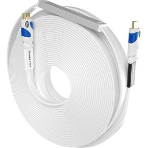 Postta Flat HDMI Cable 40 Feet Flat HDMI 2.0 Cord Support 4K, 3D, 2160p, 1080p, Ethernet and Audio Return-White-Blue in Saudi Arabia