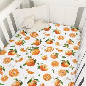 Peach Baby Crib Sheet 52''x28'' Vintage Peach Fruit Floral Leaves Stretchy Fitted Crib Mattress Covers for Boy Girl Summer Soft Baby Nursery Bed Sheets for Standard Crib and Toddler Mattresses