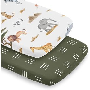 Sweet Jojo Designs Jungle Animals Boy Girl Gender Neutral Baby Bassinet Sheets Fitted Sheet Set Infant Newborn Nursery Oval Rectangle Mattress 2p Green Boho Mudcloth Safari Animal Elephant Monkey