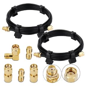 Antenna Extension Cable 6.5FT 2 Pack SMA Cable SMA Male/Female Bulkhead Connector Additional SMA/RPSMA 5 Adapter Kit for Radio,3G/4G LTE Antenna,GPS(Equivalent to LMR 100 coaxial cable)