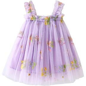 Baby Girls Tutu Dress Summer Sleeveless Embroidery Tulle Dresses Size 6M-5T
