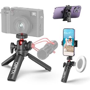 Mini Tripod & Desk Stand, 360° Rotatable Small Tripod Stand with Phone Holder & Cold Shoe, Selfie Stick Travel Tripod for iPhone/Android/Camera, Mini Hand Grip for Live Stream, Video Calls, TikTok
