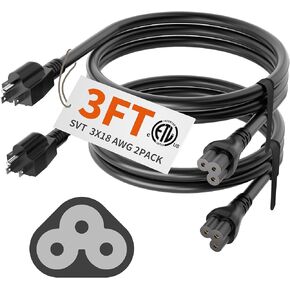 Huanchain 3ft 2 Pack 3 Prong Power Cord for Computer TV Monitor AC PC LG LED LCD Smart 1080p HDTV, Power Cable for Samsung Dell Hp Asus Sony Toshiba Lenovo Acer Printer Laptop Charger Universal Cord