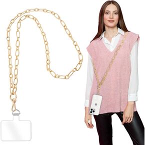 Phone Crossbody Lanyard Strap, Durable Metal Cell Phone Chain Strap, Universal Phone Lanyard Chain with Tether Tab, Detachable Phone Chain Strap Compatible with Most of Phone Bag Purse