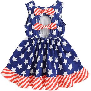 YOUNGER TREE 4th of July Toddler Baby Girl Dress Independence Day Outfit Kids American Flag Stars Clothes