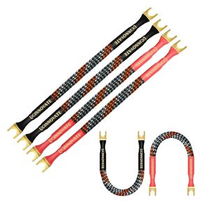UCINNOVATE 4 Pack 6 Inch HiFi OFC Speaker Jumper Cables, Speaker Cable Bridge Bi-Wire Speaker with Gold Plated Jumper Plates, Audiophile Flexible 11AWG Cable Bridge to Speaker Cable Terminals