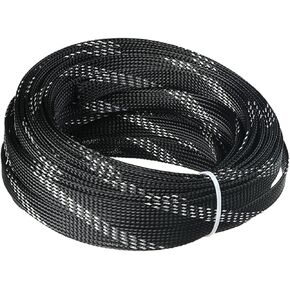 Othmro 32.8ft Length PET Flexible Expandable Braided Cable Sleeves 0.47in Width Wire Loom Sleeving and Organizer Flexible Wire Mesh Sleeves for TV Audio PC Computer Cords from Pet Chewing Black Silver