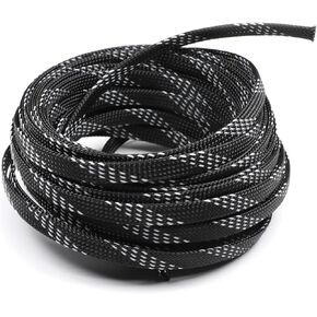 Othmro 32.8ft Length PET Flexible Expandable Braided Cable Sleeves 0.31in Width Wire Loom Sleeving and Organizer Flexible Wire Mesh Sleeves for TV Audio PC Computer Cords from Pets Chewing Black White