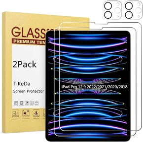 2 Pack Screen Protector for iPad Pro 12.9 2022 6th & 2021 5th 2020 4th Generation + Camera Lens Protector,Tempered Glass Anti-Scratch Case Friendly, Compatible with Face ID Apple Pencil