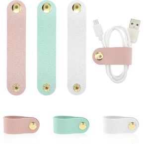 6 Pcs Charger Cord Holder, PU Leather Cord Wraps for Charging Cords, Reusable Cable Straps Clips Wire Ties, Cord Holder Organizer for Cable Hose Power Cord Rope in Saudi Arabia