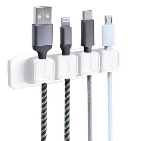 Magnetic Cable Clips, Houhaw Strong Adhesive Cord Holder Desktop Accessories Wire Holder Keeper, Under Desk Cable Management Hide Phone USB Cable for Home Office Car Office Desk Nightstand, 4 Clips(W)