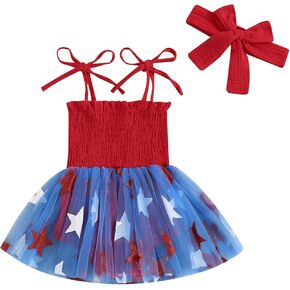 4th Of July Baby Girl Outfits Sleeveless Romper Dress Red White And Blue Skirt Newborn Memorial Day Outfit Girl
