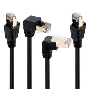 Cat 7 Ethernet Cable 2 Feet (2 Pack), 90 Degree (Right Angle Left + Right Angle Right）, CAT7 RJ45 LAN Network Patch Cord, SFTP Shielded Foil Twisted Pair, 10Gbps, 600Mhz, Compatible with CAT6A CAT6