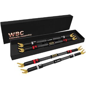 WORLDS BEST CABLES 4 Units - 8 Inch ULTIMATE - 8 AWG - Ultra-Pure OFC - Premium Audiophile HiFi Speaker Jumper Cables with Eminence Gold Spade Plugs & Carbon Tweed Jacket
