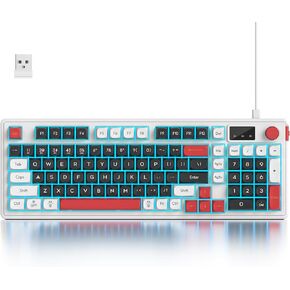 Fogruaden 96% Wireless Silent Quiet Gaming Keyboard with Number Pad & Knob, Mechanical Feel, Spill-Resistant, Multimedia Keys, Wired/BT/2.4G, USB Rechargeable Membrane Computer Keyboard for Win/Mac