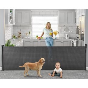 118 inch Retractable Baby Gates Extra Wide for Large Opening DynaBliss Retractable Baby Gate for Stairs Doorway Extra Long Dog Gate Adjustable Large Pet Gates for Dogs Indoor Mesh Child Gate (Black) in Saudi Arabia