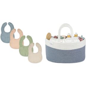 Comfy Cubs Muslin Baby Bibs and Diaper Caddy Organizer Bundled