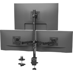 BONTEC Triple Monitor Desk Mount for One 32 Inch Screen and Two 27 Inch Screens, Supports up to 22lbs, with Full Motion Adjustability, Dual Installation Options and Integrated Cable Management, Black