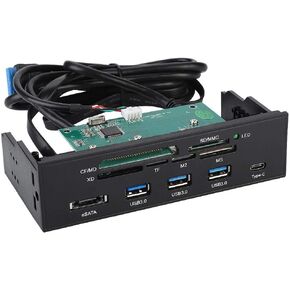 Internal Card Reader, 5.25 inches USB 3.0 Interface Multifunction Internal Card Reader Dashboard PC Front Panel with eSATA and USB 3.1 Port, Support M2, MSO, MS, XD, 64G CF Card