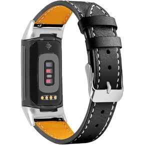 Compatible for Fitbit Charge 5 Watch Bands, Elegant Narrow Leather Strap Wristband with a HD Screen Protector, Soft Bracelet Replacement for Fitbit Charge 5 for Women