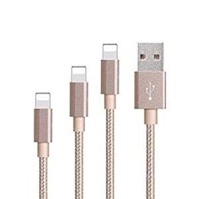[MFi Certified] i Phone Charger, 3 Pack Lightning Cable 3/6/9FT Nylon Braided Fast Charging Cord, High Speed Data Sync USB Cable Compatible with 14 13 12 11 Pro Max XS XR X 8 7 6 Plus SE (Gold)