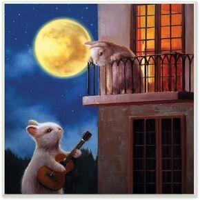 Stupell Industries Rabbit Serenading Bunny on Balcony Night Sky, Designed by Lucia Heffernan Wall Plaque, 12 x 12, Brown