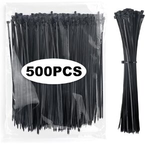 Zip Ties, 500 Pcs 8 Inch Black Cable Zip Ties, Heavy Duty Self-Locking Cable Ties Wraps, High Tensile Strength Cable Wire Ties for Industrial Indoor and Outdoor Use, Home Office Garage Zip Ties