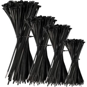 Bonison Cable Zip Ties - 400 Pack Black Assorted Sizes 4 6 8 12 inch, Multi-Purpose Self-Locking Nylon UV Resistant Wire Ties for Home, Office, Garden