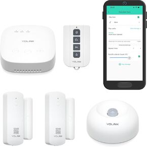 YoLink Home Security System, Wireless Smart DIY Alarm System, with App/Email/Limited SMS Alert, 5 Pieces-Kit (Speaker Hub, Door Window Sensor, Motion Sensor, AlarmFob), 2.4GHz Wi-Fi Required