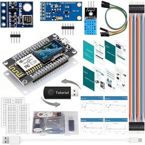 ESP8266 محطة الطقس ومجموعة أدوات الطقس، NodeMCU ESP8266 لوحة OLED مدمجة 0.96 بوصة DHT-11 درجة الحرارة والرطوبة BMP-180 الضغط الجوي BH1750 مستشعر الضوء لـ Arduino IoT Starter