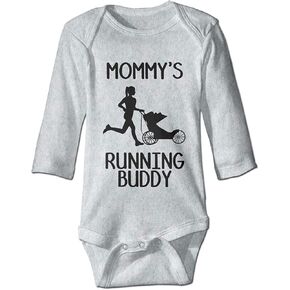 Mommy's Running Buddy Funny Romper Baby Girls Onesie Jumpsuit Gray