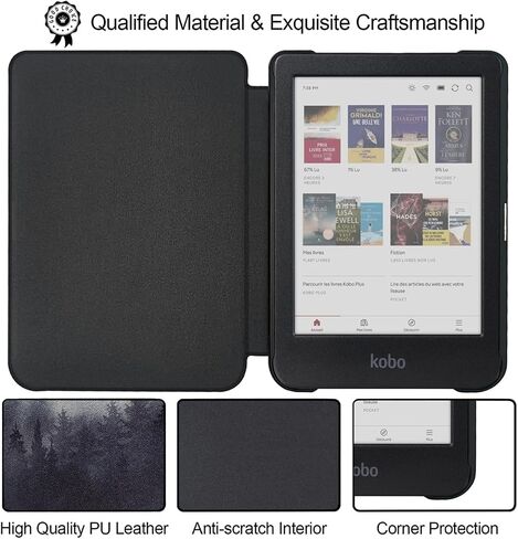 Ultra-Thin Case for Kobo Clara Colour/Clara BW/Clara 2E PU Leather Cover with Auto Wake & Sleep/Magnetic Closure fits 6 inch Kobo Calra (Model N367 / N365 / N506) (Gentleman Black) in Saudi Arabia
