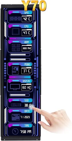 شاشة LCD تعمل باللمس 14.5 بوصة لـ Hyte Y70 2K 2560x720 IPS عرض HDMI USB C لنظام التشغيل Windows Aida64 CPU GPU مراقبة عرض درجة الحرارة in Kuwait