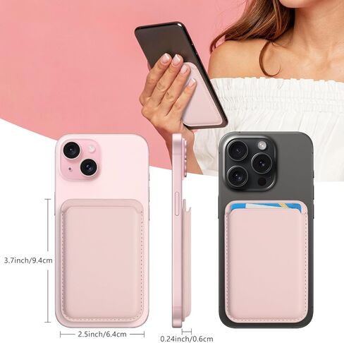 Magnetic Wallet Phone Card Holder with Magsafe,2Pack Mag Safe Wallet Accessories for Apple iPhone 15 14 13 12 Pro/Pro Max/Plus/Mini Safe Case Series (Pink,Pink) in Kuwait