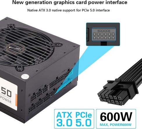مصدر طاقة معياري بالكامل ATX بقوة 750 وات • 80+ Gold ATX 3.0 وPCIE 5.0 جاهز • وحدات كاملة • مروحة FDB صامتة مقاس 120 مم • ATX PSU • حرب لمدة 5 سنوات (أسود) in Saudi Arabia