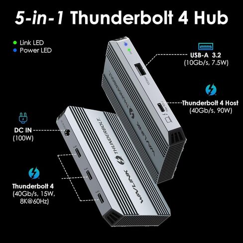 موزع Thunderbolt 4، قاعدة WAVLINK Thunderbolt 4 مع شاشة مزدوجة 4K@60 هرتز، توصيل طاقة 100 وات، USB-A 3.2 Gen 2، لجهاز MacBook Pro/Air M1 M2 M3، كمبيوتر محمول Thunderbolt 4/3 in Saudi Arabia