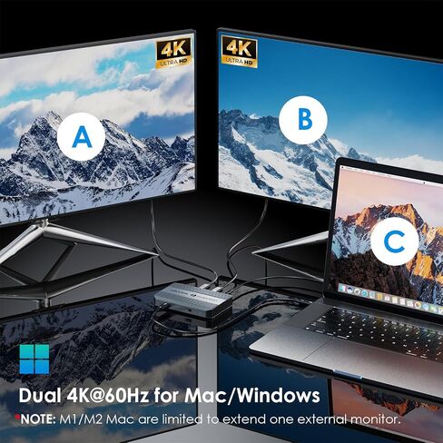 موزع Thunderbolt 4، قاعدة WAVLINK Thunderbolt 4 مع شاشة مزدوجة 4K@60 هرتز، توصيل طاقة 100 وات، USB-A 3.2 Gen 2، لجهاز MacBook Pro/Air M1 M2 M3، كمبيوتر محمول Thunderbolt 4/3 in Saudi Arabia