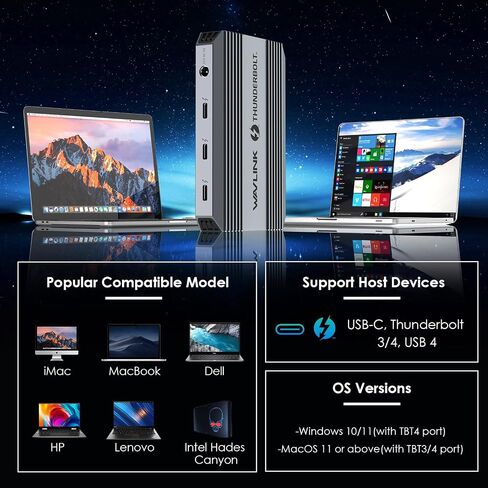 موزع Thunderbolt 4، قاعدة WAVLINK Thunderbolt 4 مع شاشة مزدوجة 4K@60 هرتز، توصيل طاقة 100 وات، USB-A 3.2 Gen 2، لجهاز MacBook Pro/Air M1 M2 M3، كمبيوتر محمول Thunderbolt 4/3 in Saudi Arabia